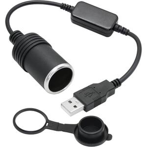 USB A Male to Cigarette Lighter Female Socket Power Cable 1FT, 5V USB to 12V Cigarette Lighter Socket Female Converter Adapter with Dust Cap, for Dash Cam, GPS and Other Low Power 10W Car Electronics