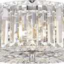 11.8" Crystal Round Flush Mount Modern Close to Ceiling Light Fixture, Chrome Ceiling Lights 2-Light Hallway Light Fixtures, Crystal Ceiling Lamp for Kitchen Bathroom Entryway, XDD007-2-CH
