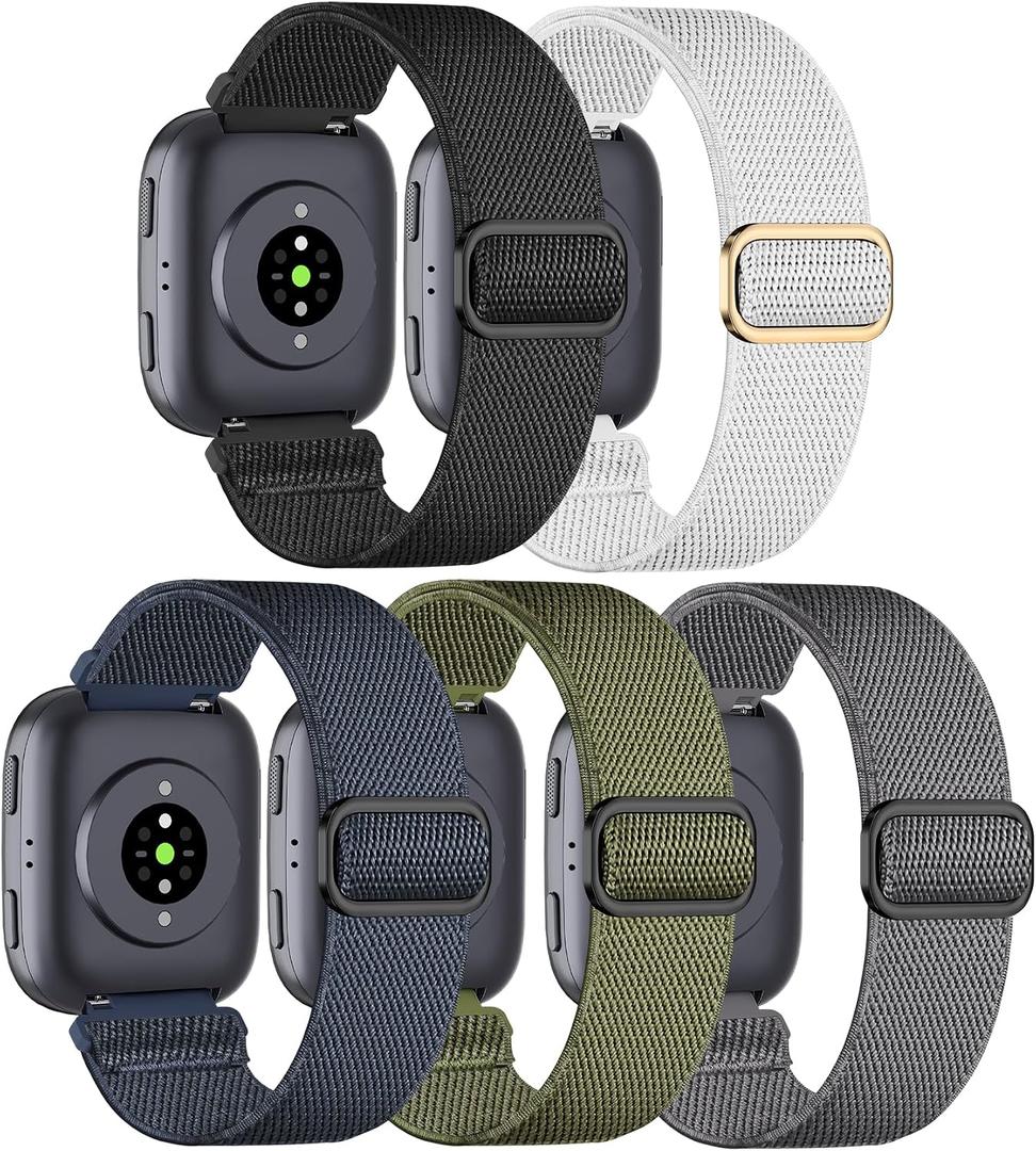 5 Pack Elastic Nylon Watch Band Compatible with Amazfit Bip 6/ Bip 5/Gtr 4/Gtr 3/Gtr 2/47mm/Balance, 22mm Elastic Watch Strap for Men and Women