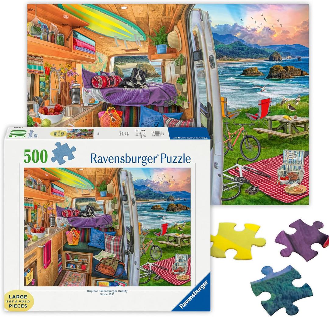 Ravensburger - Rig Views - 500 Piece Large Format Jigsaw Puzzle - Stunning Imagery - Bold Colors & Intricate Details - Adventure in Van Life - Premium Quality - Puzzles for Adults