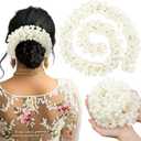 Wavwavw 2 Pcs Indian Hair Accessories Artificial White Jasmine Flowers Garland Gajra for Women, Idols, Photo Frames, Dance Competitions