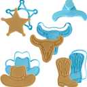 Cowboy Cookie Cutters Set of 4 - Stamp & Biscuit Cutter, Western Cowboy Themed Holiday Cookie Cutter Shapes - Easy to Use Shaper, for Baking & Kitchen, Food Grade Material - Baby Blue