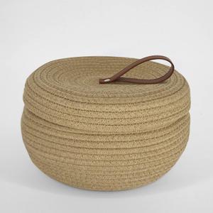 Decorative Storage Basket With Lid - Cotton Rope Basket- Round Decorative Storage Bin-Woven Containers - Small Basket With Lid -Round Organizer basket -Size 9" x 6" inches (Tan)