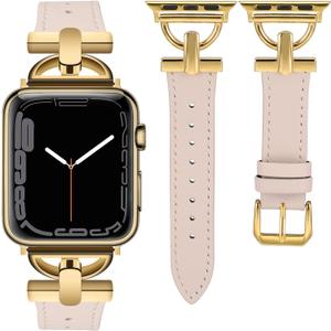 Wearlizer Leather Band Compatible with Apple Watch Bands Women 41mm 40mm 38mm 49mm 46mm 45mm 44mm 42mm, Fancy Dressy Strap for iWatch Series 11 10 9 8 7 6 5 4 3 SE/Ultra 3 2 1 (Starlight/Gold)