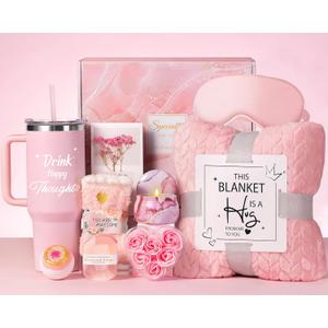Aeenr Mothers Day Birthday Gifts for Women Self Care Get Well Soon Gift Baskets, Unique Relaxing Spa Gift Set W/Flannel Blanket & 40 OZ Tumbler for Mom Wife Her Sister Girlfriend Valentines Christmas