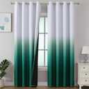 Estelar Textiler Green and Greyish White 96 Inch Long Blackout Curtains for Bedroom, Full Room Darkening Thermal Insulated Ombre Grommet Drapes for Living Room, 52x96 inch, 2 Panels