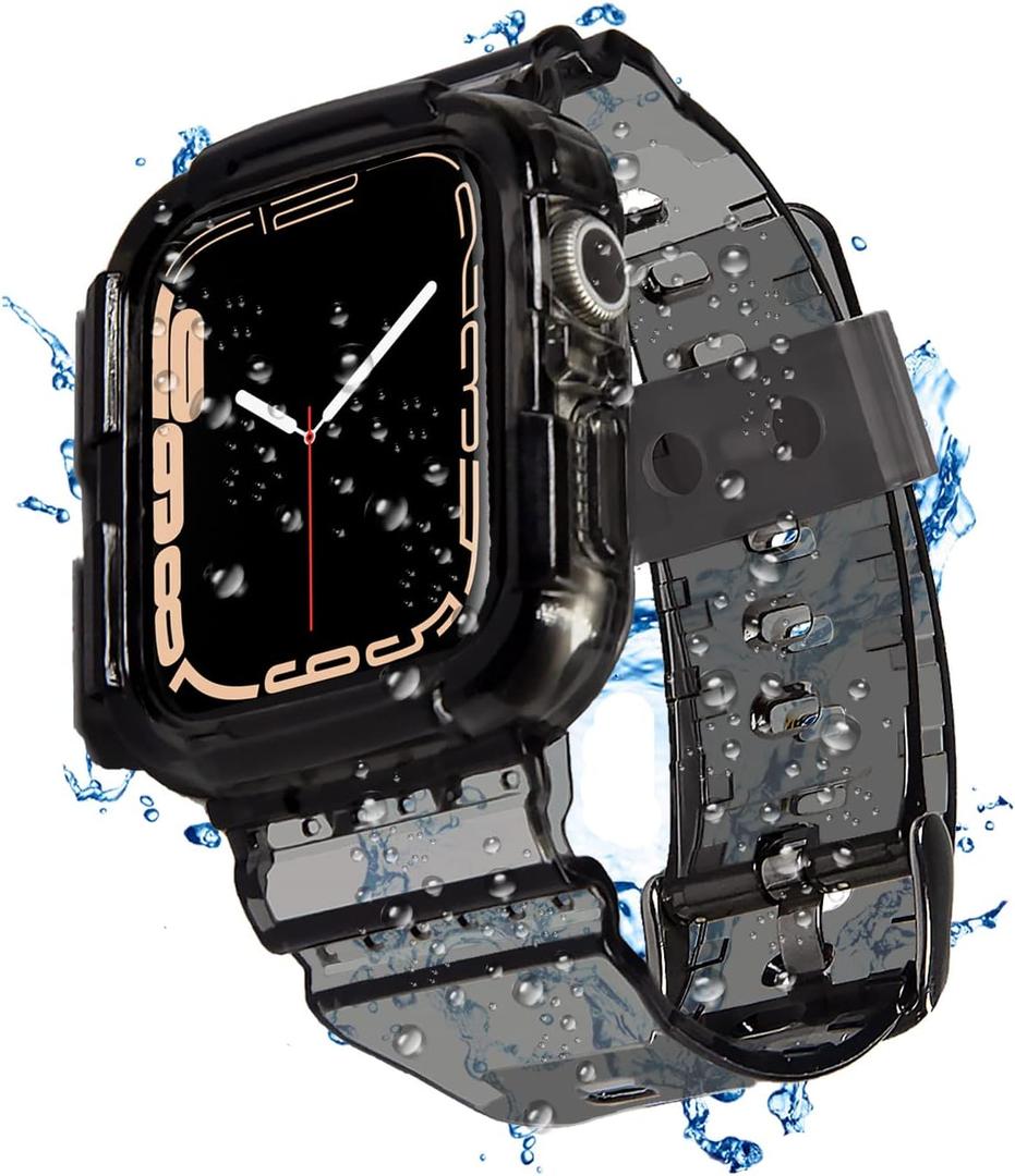 Blingbrione Clear Band Compatible Apple Watch Women 38mm 40mm 41mm 42mm 44mm 45mm 46mm Men,Transparent Jelly Soprt Strap with Cover Case Protector for iWatch Series 10 9 8 7 6 5 4 3 2 1 SE Blue Pink White Fluorescent Green (Black)