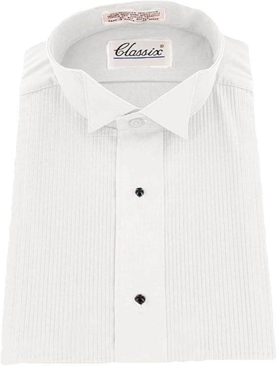 Classix Men's Tuxedo Shirt in Color Poly/Cotton Wing Collar 1/8 Inch Pleat, 18/18.5 38/39 White (M 32/33)