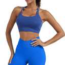Women's Workout Gym Shorts Booty V Cross Spandex Yoga Biker Shorts (Blue, M)