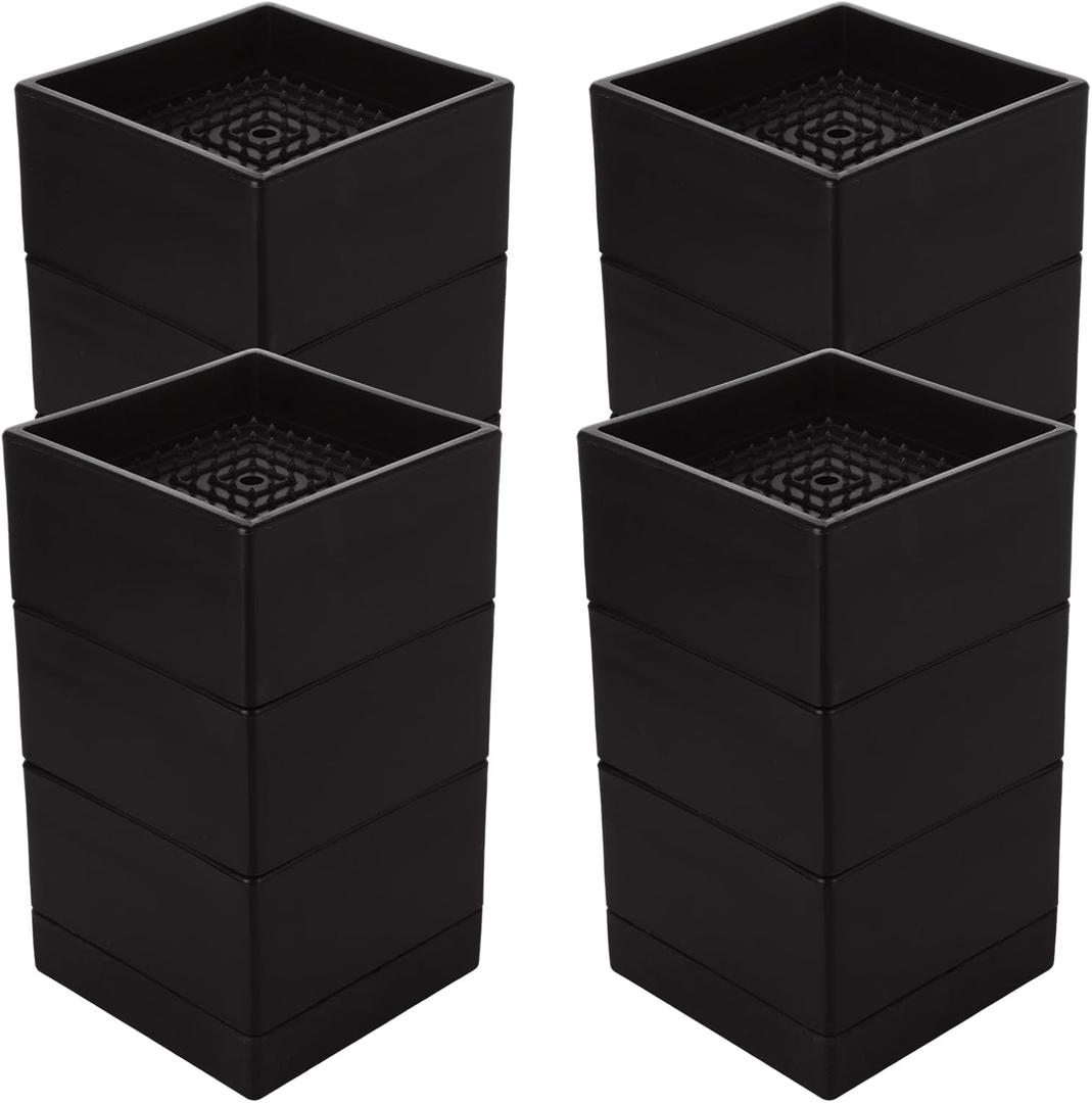 4 Pack Bed Risers 4 inch Heavy Duty Furniture Risers Table Risers Support up to 1100 Lbs, Square Couch Risers Heavy Duty for Bed Frame, Sofa, Bed, Table, Chair, Couch (Black)