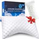 Cooling Side Sleeper Pillow for Neck and Shoulder Pain, Luxury Shredded Memory Foam Curved Bed Pillows for Sleeping Set of 1- Adjustable Queen Size- Washable Cover Crescent White