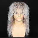 Miss U Hair 80s Party Wigs for Men Women Mullet Wigs for Halloween Costume Wig Long Curly Hair (White Mix Brown)