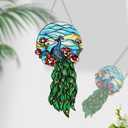 Peacock Suncatcher Stained Glass, Peacock Art Glass Suncatcher Hanging, Bird Suncatcher for Patio/Mom/Window (Green)