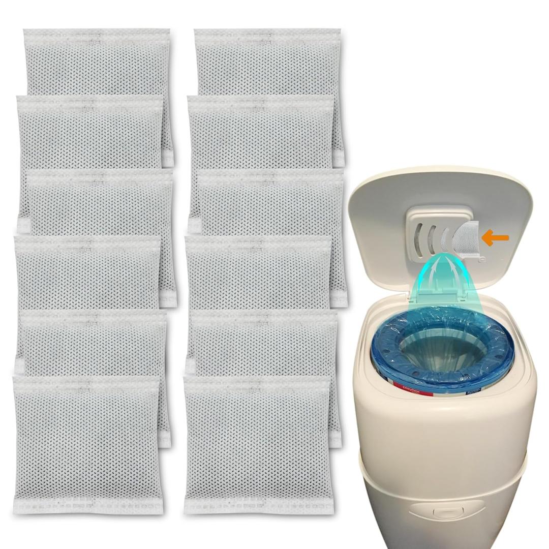 12 Pack Diaper Pail Carbon Filters for Playtex Diaper Genie Complete and Expressions Pail, Charcoal Odor Absorbing Bags for Diaper Genie Diaper Pails with Built-in Odor Controlling Compartment