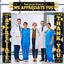 CHUNNIN 3Pcs Black Gold We Appreciate You Porch Sign Banner Thank You Party Decorations for Employee Appreciation Hanging Backdrop Work Anniversary Photo Booth Prop for Party Supplies Staff Teacher