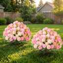 Suncalla 2 Set Pink Apricot Artificial Topiary Ball Trees with Hydrangea Flower, 19.7" UV Resistant Outdoor Artificial Plants with Ground Spike for Planter Front Door Home Indoor Porch Patio Decor