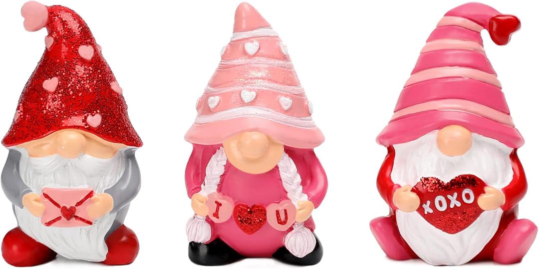 3Pcs Valentines Day Gnome Tiered Tray Decor, Valentines Day Gift Resin Gnome Decorations, Home Ornaments for Table, Shelf