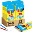 Rosmonde 12 Pack Colored Pencils (144 Count), Assorted Pre Sharpened Colors Set, Easy Hold Grip, Classroom Art Supplies, Bulk Coloring Set for Schools, Teachers, Drawing & Creative Projects