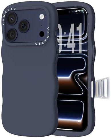ORNARTO for iPhone 17 Pro Max Case for Women Girls– Cute Wave Edge, Camera Control Button, Shockproof Liquid Silicone Phone Case for iPhone 17 Pro Max 6.9", Stormy Blue