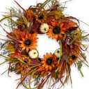 Jobflower Fall Wreaths for Front Door 24 Inch  Autumn Sunflower and Pumpkin Wreath for Halloween, Thanksgiving, Farmhouse Indoor Outdoor Wall or Porch Decor