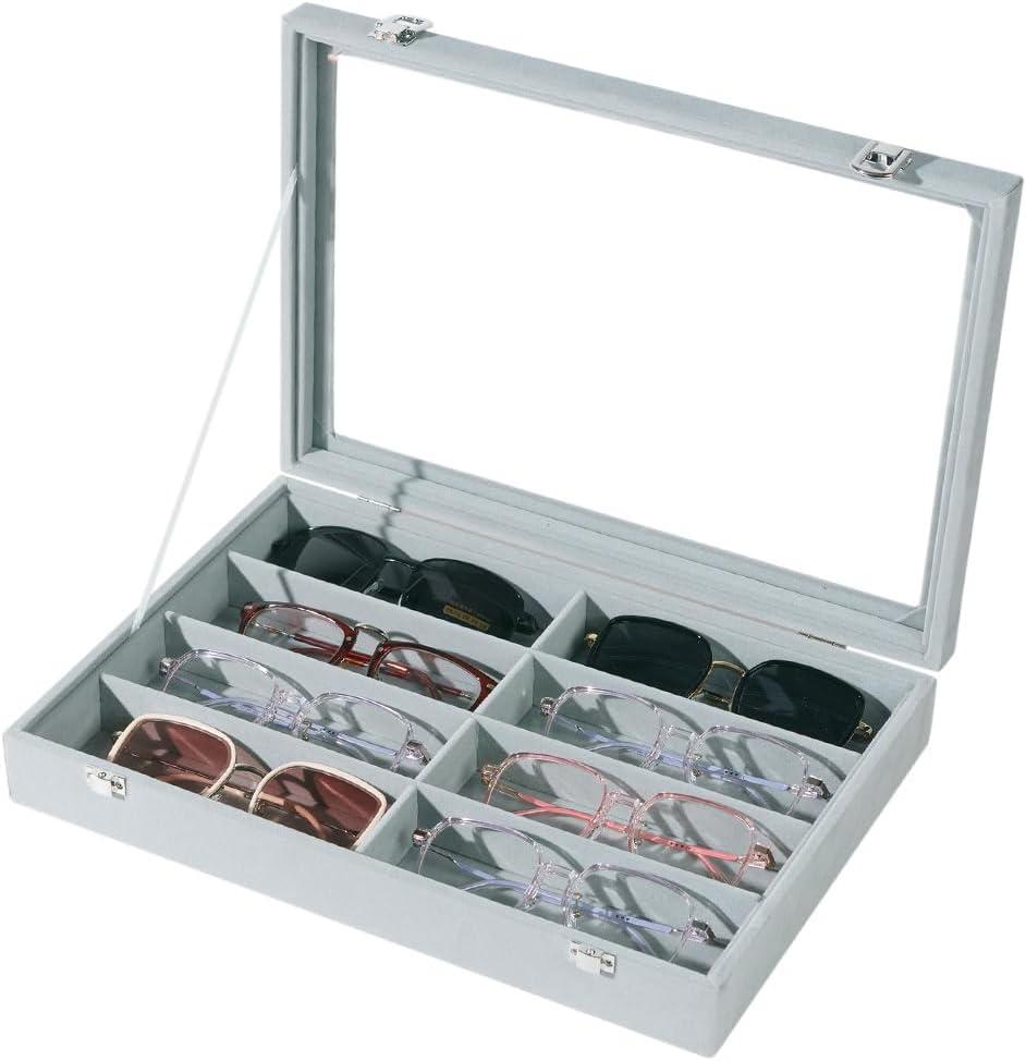 Glasses Holder Box Drawer Sunglass Organizer for Men Clear Storage Case 8 Slot Multiple Reading Glasses Display
