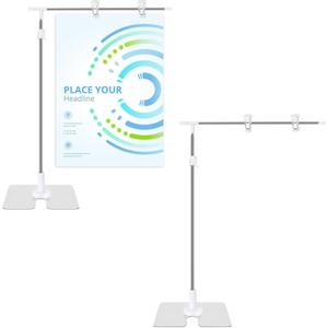 2 PCS L-Sign Adjustable Metal Banner Holder Store Counter Display Poster Stand Table Top Banner Display Stand Desktop Advertising Dack Display Sign Holder for Indoor Outdoor Store Board Display
