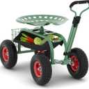 Garden Rolling Stool with Wheels Outdoor Garden Chair for Patio and Lawn - 360° Swivel Seat Gardening Cart with Tool Tray & Steering Handle for Easy Planting and Yard Work (Green)