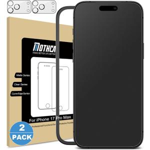 Mothca 2 Pack Matte Glass Screen Protector for iPhone 17 Pro Max[6.9 inch] + 2 Pack Camera Lens Protector, Anti-Glare & Anti-Fingerprint (Not Privacy) Tempered Glass, Bubble Free, Smooth as Silk