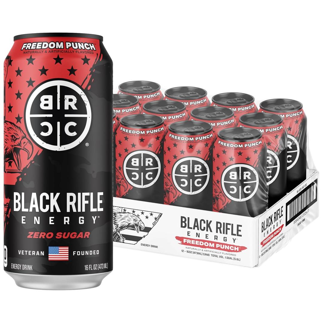 Black Rifle Energy Freedom Punch Zero Sugar Energy Drink, 200mg Caffeine, 16 fl oz can (Pack of 12) (EXP 05/12/26)