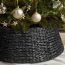 6-Piece Rattan Christmas Tree Collar - 33" Rustic Farmhouse Tree Skirt- Xmas Tree Base Cover for Christmas Decoration- Woven Holiday Tree Ring Accessory for Home, Living Room (Black, 33 in)