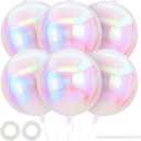 6 Pcs 22 Inch Iridescent Round Foil Balloons,4D Holographic Ball Balloons Mirror Ball Mylar Balloon for Wedding Anniversary Birthday Disco Party Decorations (6 Pcs Iridescent Balloons)