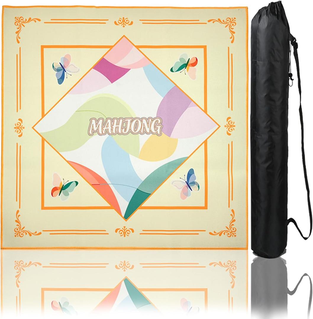 Classical Gradient Tabletop Mahjong Mat with - 31.5x31.5 Inch Hand-Painted Style Rubber Mat, Diatom Mud Waterproof Surface, Anti-Slip Foldable Original Design-Themed Game Nights