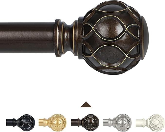 Bronze Farmhouse Curtain Rods for Windows: 66-120 Inch Heavy Duty Adjustable Curtain Rod for Bedroom Living Room, Boho Decorative Rustic Drapery Rods with Vintage Coastal Finial, Antique Bronze