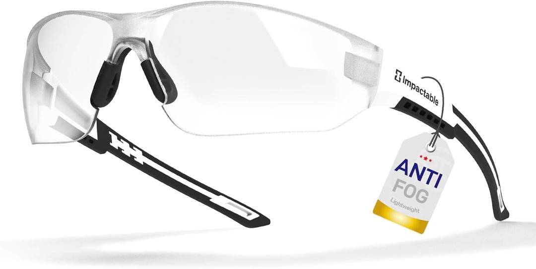 New Slim Fit Safety Pickleball Glasses, ANSI Z87.1 Scratch Resistant Antifog Lenses for Men and Women, Sport Goggles for Racquetball, Squash Ball (White/Black)