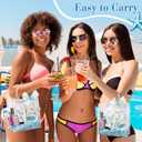 Sweetude 24 Pcs Blue Bow Seashell Clear PVC Gift Bags with Handle and Ribbon, Ocean Party Favor Bags Bulk Beach Goodie Treat Tote for Birthday Summer Wedding Party Supplies, 7.9" x 7.9" x 3.2"