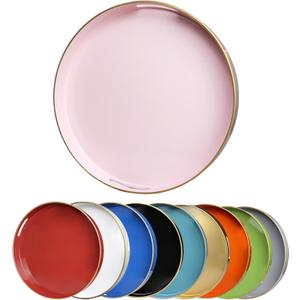 Pink Round Decorative Tray with Handles, 13" Elegant Coffee Table Serving Tray for Ottoman Living Room, Bathroom, Outdoors, Breakfast
