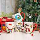 Topadorn Christmas Ceramic Coffee Mug Travel Cup Gift with Lid 18 oz, Porcelain Tea Cup with Handle for Home & Office, Set of 4 Mugs Holiday Gift for Friends and Family