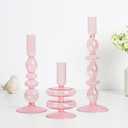 Hewory Glass Pink Candlestick Holders: Set of 3 Taper Candle Holders Vintage Candle Stick Candleholder, Colorful Glass Bubble Candleholders for Table Centerpiece, Wedding, Dinner, Party, Home Decor