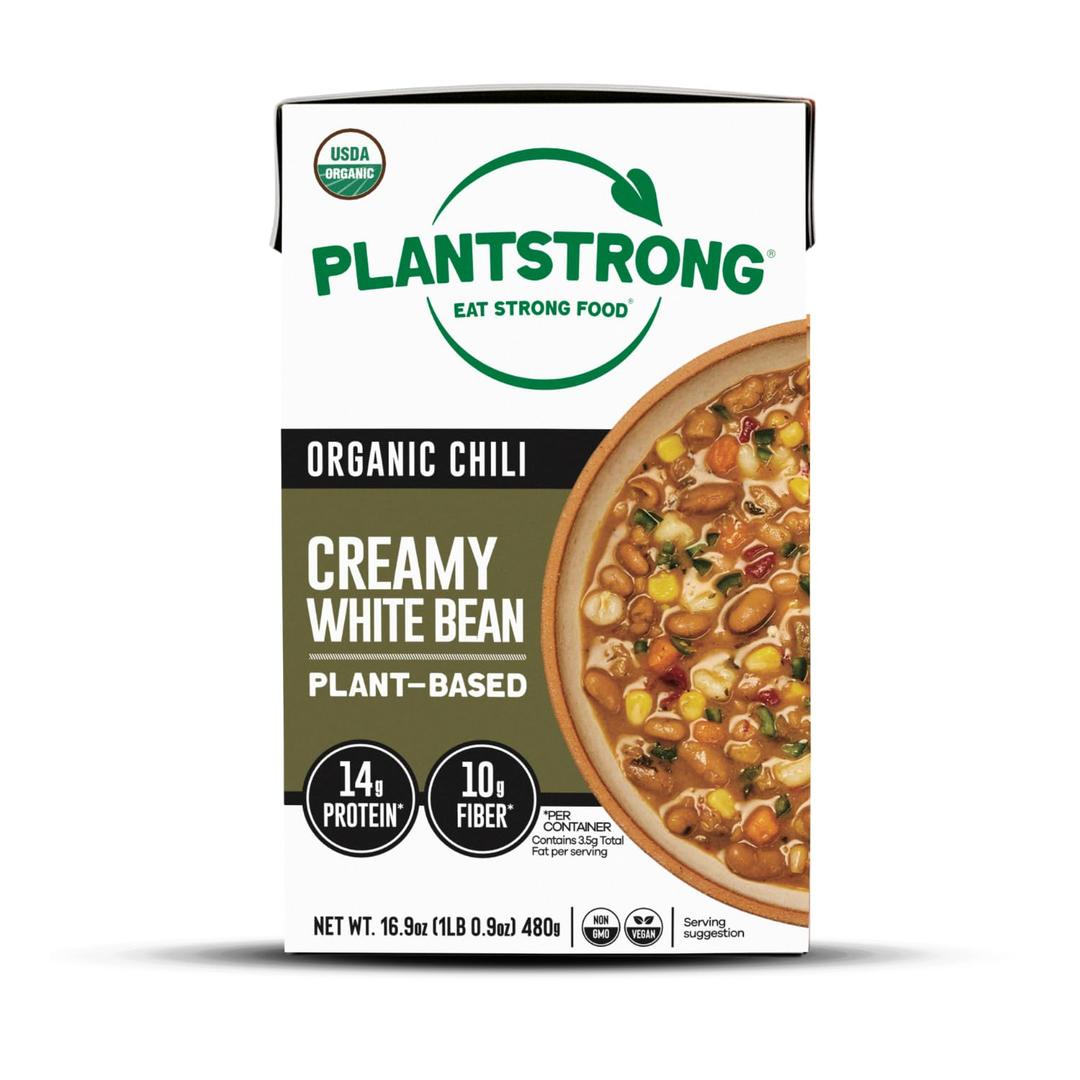 PLANTSTRONG Chili & Stew USDA Organic, Non-GMO, Plant-Based, Vegan, Gluten-Free, Oil-Free, Lightly Salted, Ready to Heat & Serve (16.9 oz, Creamy White Bean Chili) (EXP 10/10/27)