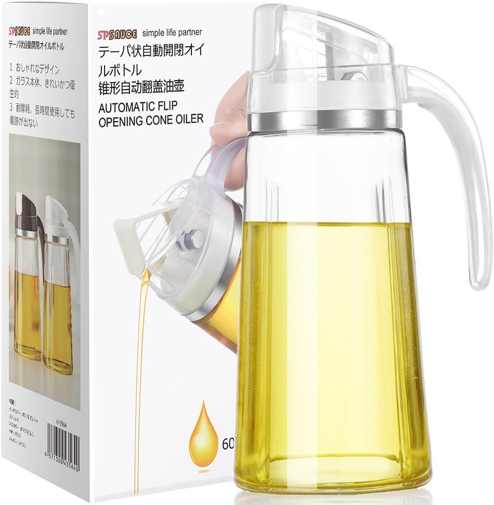 Marbrasse Oil Dispenser for Kitchen,20 OZ /600ml Leakproof Glass Oil Bottle with Auto Flip Cap,Olive Oil Container for Kitchen Cooking (White)
