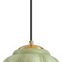 7" Vintage Green Glass Pendant Light, Brushed Brass Ceiling Fixture