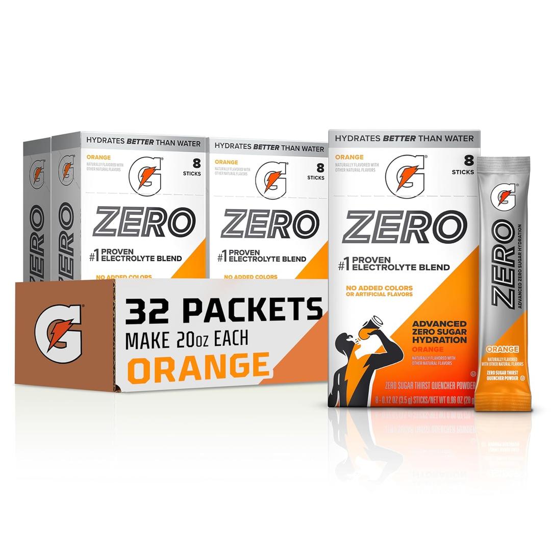 Gatorade Zero Sugar Powder, Orange, (32 Servings) | Electrolyte Powder Drink Mix, No Artificial Flavors, No Added Colors, Zero Sugar, Sports Drinks, Hydration (EXP 05/01/27)