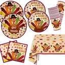 Turkey Thanksgiving Party Supplies Kit Thanksgiving Disposable Dinnerware Includes Paper Dinner Plates Dessert Plates Napkins Cups and Tablecloth for Fall party Decorations