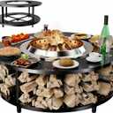 Fire Pit Surround Tabletop for Solo Stove Yukon 1.0 & 2.0, 48" Fire Pit Surround Tabletop with Wood Storage Shelf, Powder-Coated Steel Surround Tabletop with Extra Space with Raised Stand