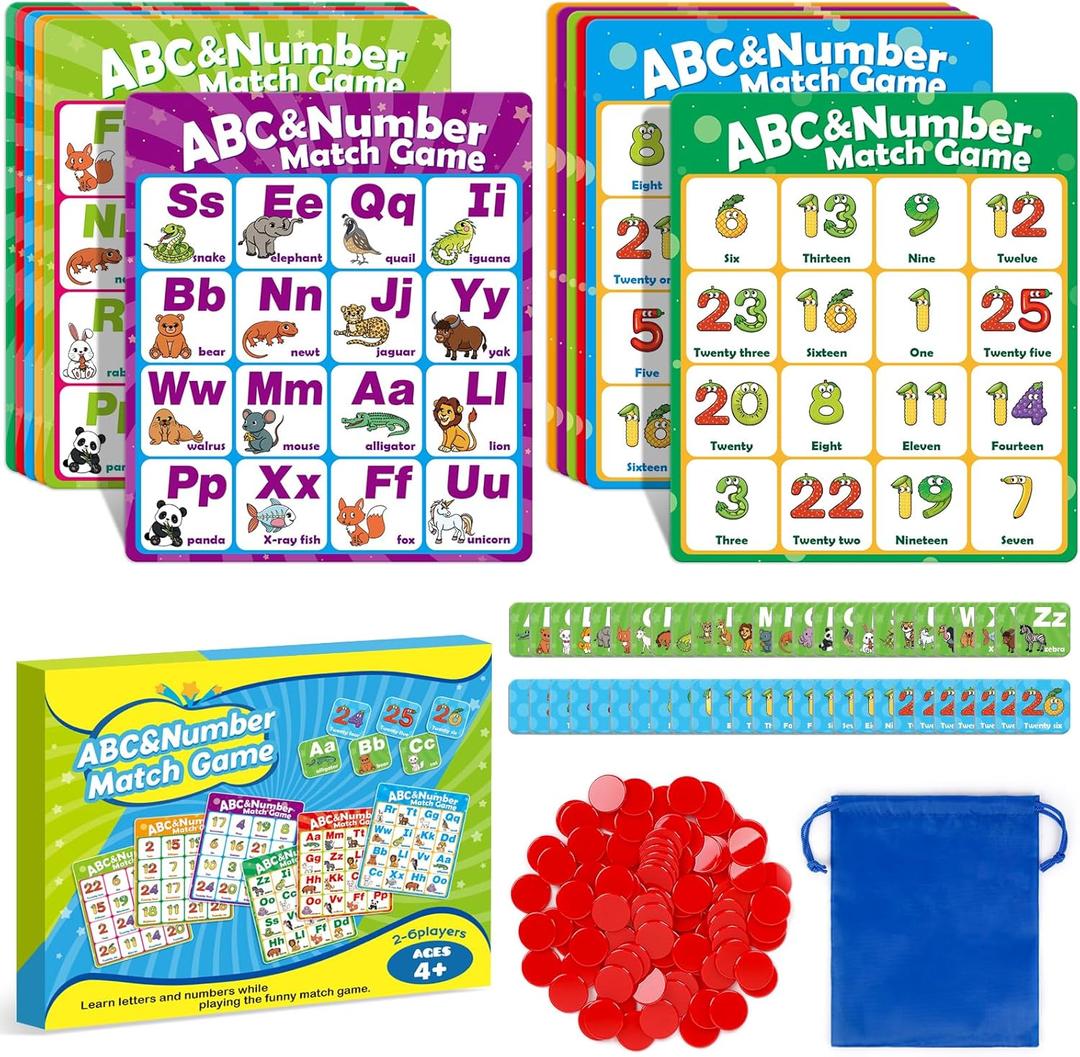 Alphabet Bingo Game,Letter/Number/Sight Word Bingo Game for Kids,ABC and 123 Board Games for Kids 4-6,Alphabet Learning Toys for Kindergarten,Matching Perfection