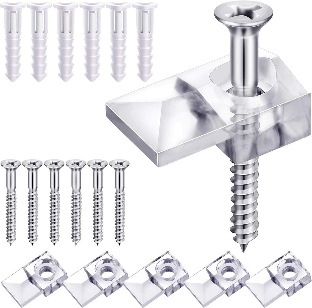 Blulu 20 Pack Mirror Holder Clips for 6 mm in (6/ 25) Glass Mirror Hanging Kit for Wall Mounting Hanging Retainer Fasteners with Screw and Anchors for Fixing Cabinet Door(Classic Style)