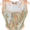 Dreay Womens Vintage Asymmetrical Hem Overbust Corset Tie Front Lace-up Back Bustier Shapewear Top (XX-Large, Cream Daisy)