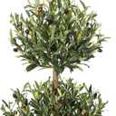 5 ft Artificial Olive Tree, Triple Ball Topiary Faux Plant with Moss & Pot, Outdoor Indoor Realistic Fake Shrubs Trees, Round Bushes Fake Shrubs Potted for Home Offices Porch Decor, Set of 2