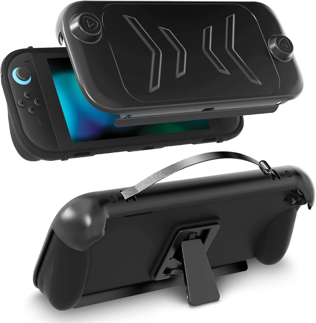 Grip Case for Nintendo Switch 2 (2025), Protective Case with Ergonomic Grip, Include Detachable Front Shell Face Cover, Bracket and Strap