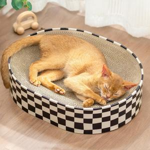 Conlun Cat Scratcher Cardboard,2 in 1 Oval Cat Scratch Pad Bowl for Indoor Kitty Grinding Claw,Round Kittens Scratching Board Corrugated Lounge Pet Beds&Furniture Protector for Sofas
